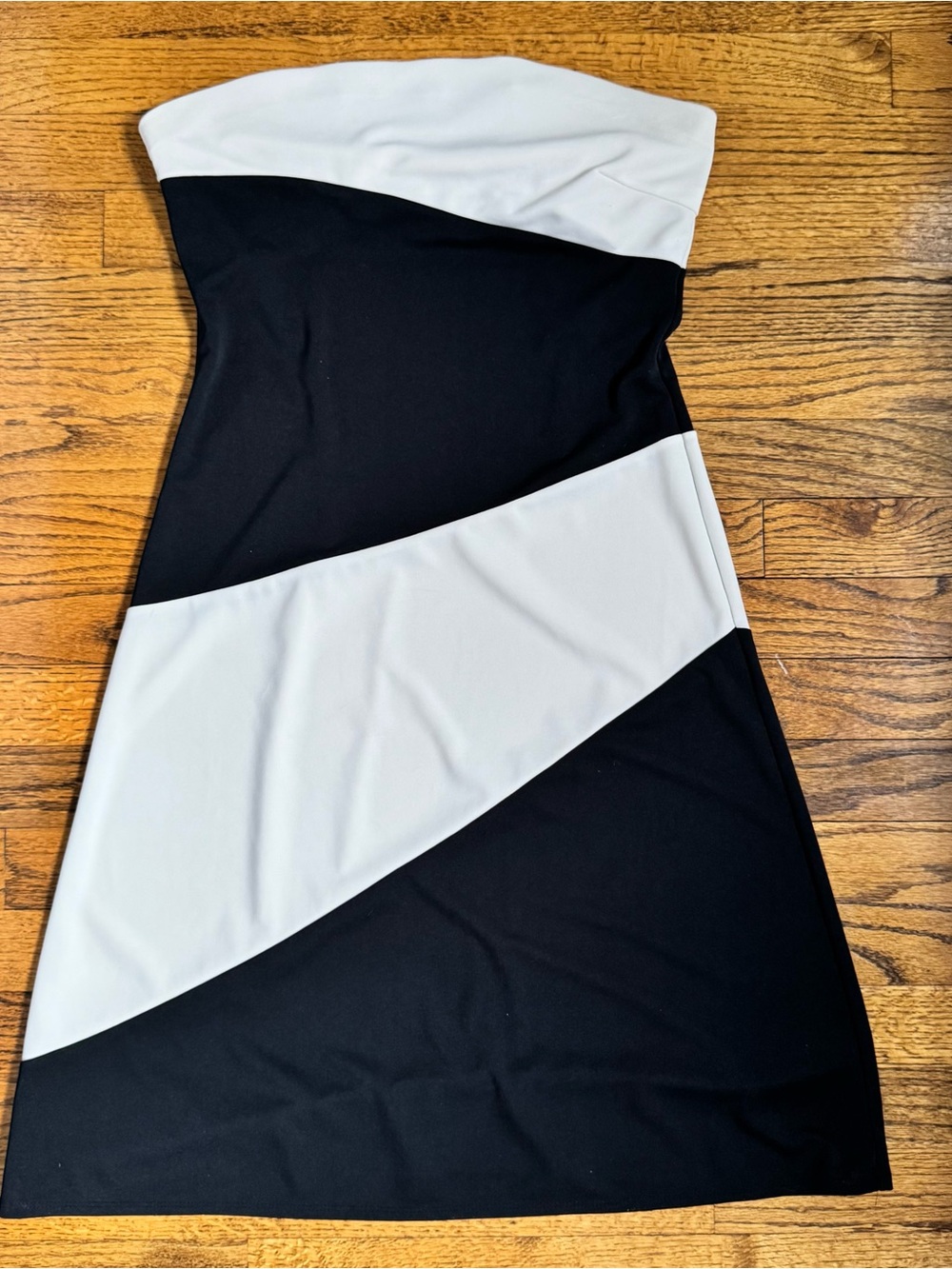 Express Strapless Black and White Diagonal Colorblock Dress